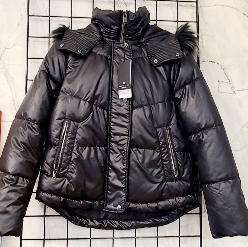 Andrew Marc Blk Faux Fur Puffer Jacket Med NWT